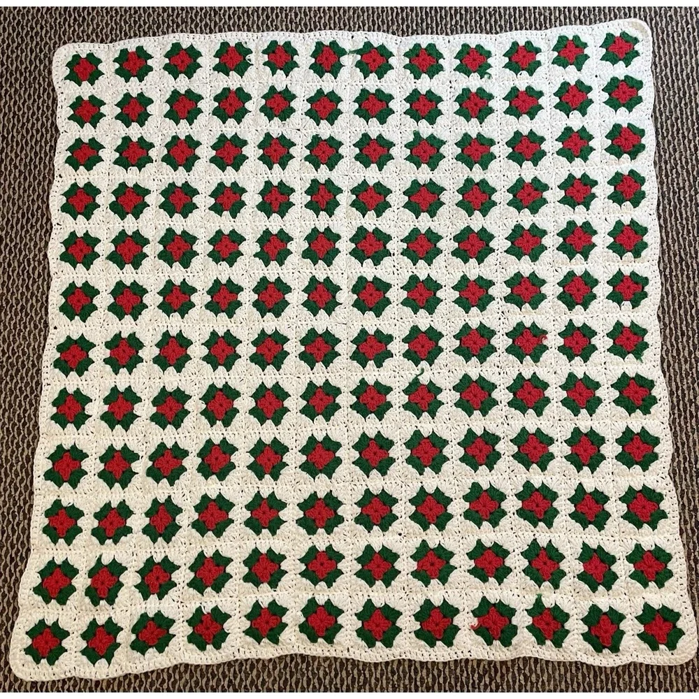 Handmade Crochet Christmas Afghan Throw Granny Square Blanket 45